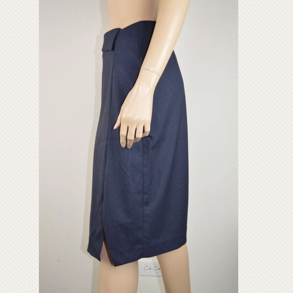 Zara Basic S Blue Pencil Skirt Side Slit Back Zip - Picture 6 of 9